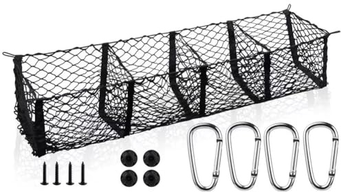 4 Pocket Car Cargo Net Trunk Bed Storage for Tesla Model 3/Model Y/Model S/Model X, Black Mesh Storage Net, Highly Elastic Cargo Net, with Free Four Carabiners,90 * 30CM