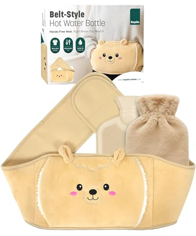 KEPLIN Hot Water Bottle Belt with Plush Waist Cover - 2L Premium Natural Rubber Hot Water Bag for Cramps & Muscle Relaxation - Safe, Durable, Long-Lasting Heat Therapy - Cream Lama