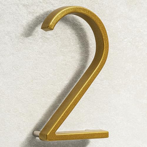 House Signs Direct Floating 3D Metal House Number, 5 Inch, Gold, Number 2 | Weatherproof 5-inch floating door number with waterproof finish and easy-install spacers, zinc alloy finish.