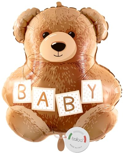 balloa Folienballon Baby Teddy, XXL Deko zur Geburt, 58 cm | Teddybär-Motiv in sanften Naturtönen, Bärenform, XXL, heliumgeeignet, ungefüllt, neutrale Deko zur Geburt und Babyparty