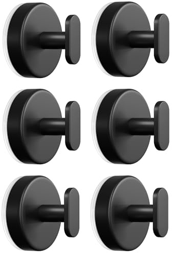 pickpiff Crochets à ventouse pour douche : Support extra fort de 6,8 kg pour salle de bain, cuisine, porte, miroir, carrelage, verre – Serviette, éponge, manteau, peignoir –noir, lot de 6