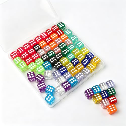RoyalChic 80 Stück 6 Seitige Würfel Bunt Set, 14mm Transparente Acrylwürfel