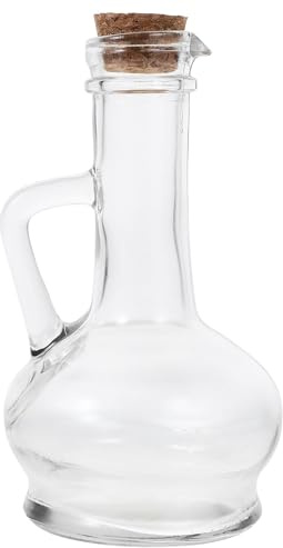 CLISPEED Glass Oil Dispenser Bottle 250ml with Long Neck Handle and Wooden Stopper Anti-leak Oil Storage Container and Vinegar Kitchen Condiment Cruet for Cooking and Dining