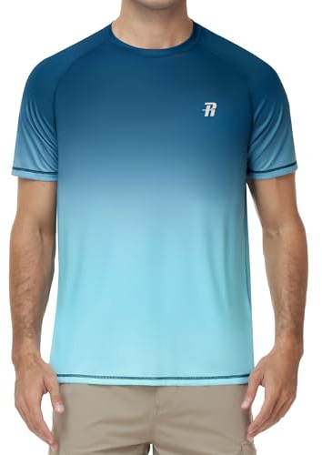 Runhit Men’s UPF 50+ Rash Vest Short Sleeve, Lightweight Quick Dry UV Sun Protection Swimming T-Shirt for Running Fishing & Outdoor Sport