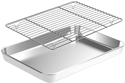 Stainless Steel Baking Sheet Tray with Rack Set, Easy Clean Small Sheet Plate for Oven Cooking Roasting, Dishwasher Safe Baking Tray with Cooling racksss for Kitchen