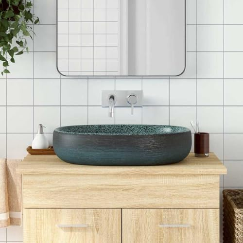 Lavabo da appoggio ovale fatto a mano, in ceramica, stile vintage, per bagno, 59 x 40 x 14 cm