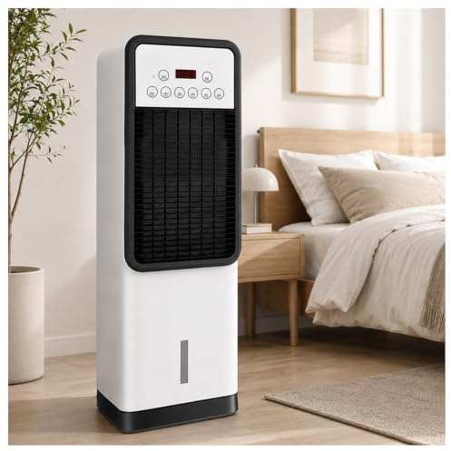 LADECNERHT Ventilador Aire Frio con Agua, Enfriador De Aire Portátil, Oscilación De 110°, Temporizador De 8h, Mando a Distancia, 4 Modos, 3 Velocidades, Aire Acondicionado para Hogar Y Oficina