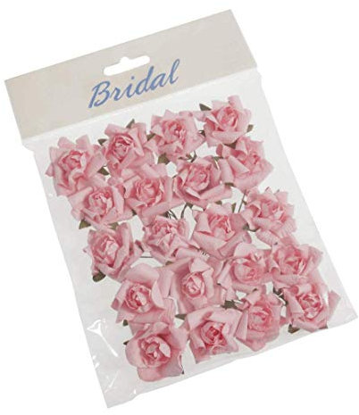 Small Pink Paper Rose Heads x 20 Wired