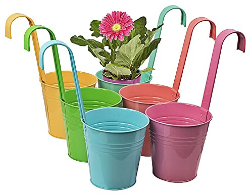 esto24 6er Set Hängetöpfe - Bunte Pastell Blumentöpfe aus robustem Zink mit Haken für einfache Dekoration, perfekt als Pflanztopf, Übertopf oder dekorative Vase für einen schönen Garten Deko