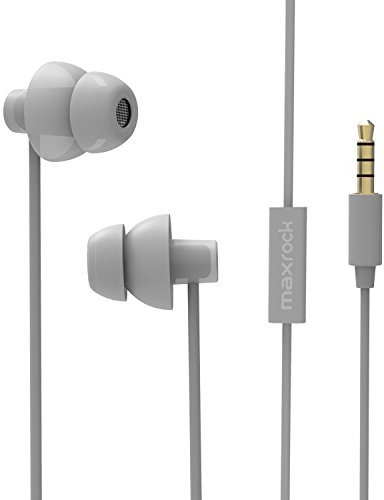 MAXROCK (TM) Unique Total Soft Silicon Sleeping Headphones Earplugs Earbuds with Mic for Cellphones,Tablets and 3.5 mm Jack Plug (Grey)