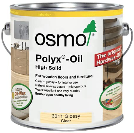 Osmo Polyx®-Oil - Hard Wax Oil 3011, Clear Gloss, 0.375L - Durable for Wooden Furniture, Water-Resistant Floor Wax, Wood Treatment & Wood Finish - Ideal for Oak, Pine, Spruce, Beech & More