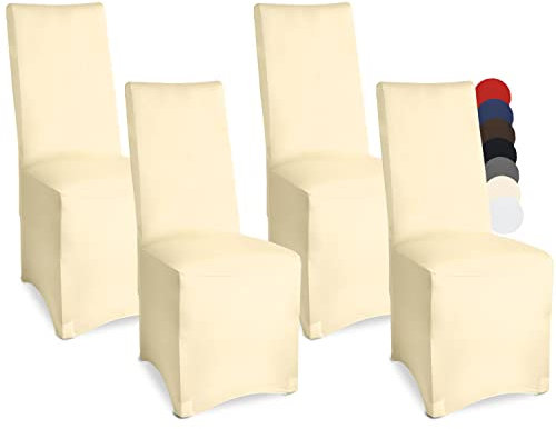 Beautissu Bankett Stuhlhussen 4er Set 45x90 cm - Leona Elegante Stretch Hussen für Stühle -Elastische Stuhl Überzüge im Set mit ÖKO-TEX Siegel in Ecru