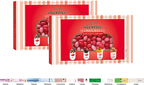 Confetti Maxtris Sfumati Vari Colori e Gusti 2 Conf. da 1 KG + 100 Bigliettini (ROSSO)