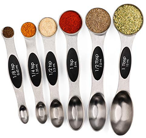 Magnetische Messlöffel aus Edelstahl, 6 Stück, doppelseitig, stapelbar, Tee- und Esslöffel zum Messen von trockenen und flüssigen Zutaten.