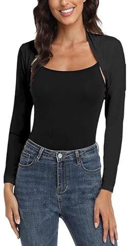 BODYWEAR LTD - Womens Plain Bolero Ruched Long Sleeve Open Front Cropped Cardigan Jacket Style Fashionable Stylish Sophisticated Comfortable & Versatile (Black, M/L)