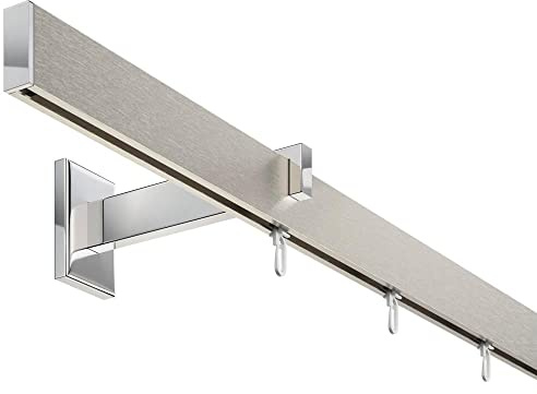 DécoProfi Gardinenstange Innenlauf 1-läufig Set Long rechteckig Silber Eloxiert/Verchromt I Länge: 160cm Aluminium für Wandmontage I Als Gardinenschiene & Vorhangstange geeignet