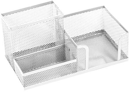 Leviatan Schreibtisch Organizer | Stiftehalter Stifteköcher Tisch-Organizer aus Metall | Büroablage mit Zettelhalter Mesh | 205x103x98mm Perlmuttfarben