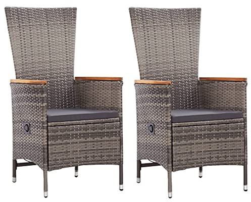 vidaXL 2X Gartenstuhl mit Kissen Gartensessel Stuhl Sessel Hochlehner Rattansessel Gartenmöbel Rattanstuhl Stühle Poly Rattan Grau