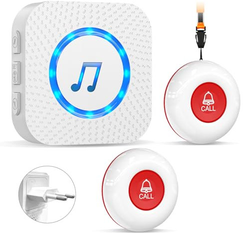 ChunHee Notrufknopf für Senioren/ Senioren Notruf/Hausnotruf Intern 150M SOS Alarm Kabellos für Pflegebedürftige Geduldig Älterer Empfänger*1+Ruftaste*2