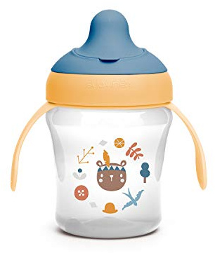 Suavinex, Tasse d'Apprentissage avec Bec Rigide. Gobelet Bébé Anti Fuite avec Couvercle Rabattable et Anses. Passe au Lave-Vaisselle. Trainer Cup 200ml. Verre Bébé et Enfats +6 Mois. Fôret Jaune