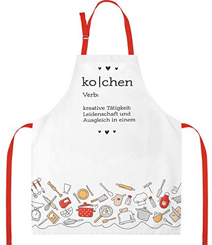 GRUSS & CO Schürze mit Spruch Kochen | Kochschürze aus Baumwolle, 87 cm x 70 cm, Mehrfarbig | Geschenk Küche, Kochen, Freunde, Geburtstag | 47101