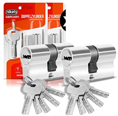 GERCAR - Cilindro de perfil para cerradura de puerta, 45/45, doble cilindro, incluye 10 llaves. Juego de 2 unidades con cierre simultáneo. Longitud: 90 mm, A: 45, B: 45, juego de 2 unidades.