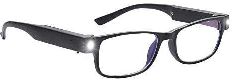 OKH LED-Lesebrille mit Licht, wiederaufladbar, für Damen und Herren, Anti-Blaulicht-Lesebrille (rechteckig, schwarz, 2,0-fach)