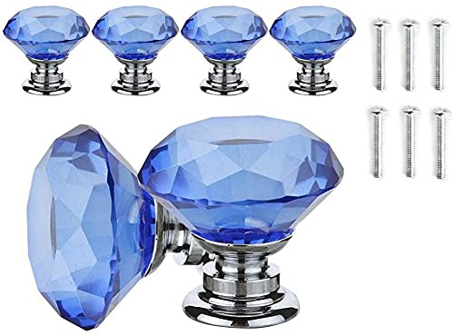 ANSIEDIO 6 Stück 30mm Schrankknöpfe Kommode Griffe Blau Kristall Zinklegierung Kristallglas Möbelknöpfe Garderobe Ziehgriffe Möbelgriffe