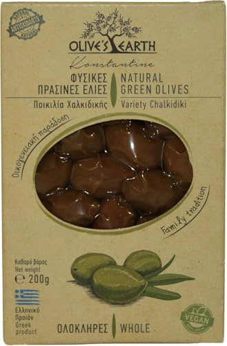 Olive's Earth Aceitunas Verdes Griegas Naturales Variedad Chalkidiki ,4x200g | 100% Producto Griego – Sin Conservantes, Sin Gluten, Apto Veganos