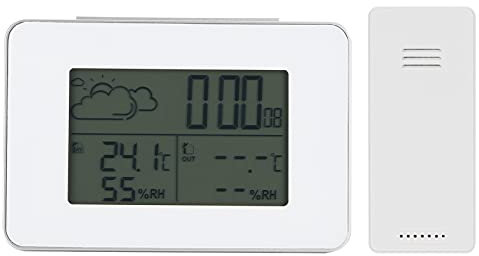 Restokki Wireless Weather Station Digital Lcd Alarm Clock For Home Office Wireless Sensor Hygrometer Thermometer Suitable For Home Office Bedroom Garden (White)