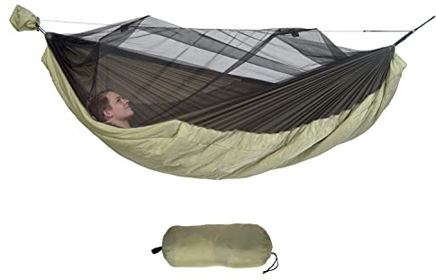 AMAZONAS Ultra-Light Hängematte Moskito-Traveller Quilted | Integrierter Wärmeschutz ca. ≥ 5° C | Liegefläche ca 2,75 x 1,40 m | Gewicht 0,95 kg, bis 200 kg