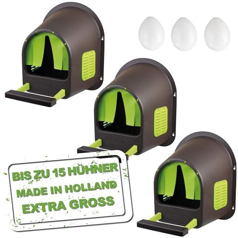 MyCozynest Legenest für Hühner - 3 Stück, bis zu 15 Hühner, Braun/Limettengrün, Robust und Leicht zu Reinigen, Wandmontage, 44 x 40 x 49 cm, Kunststoff, Hühnernest/Geflügelnest