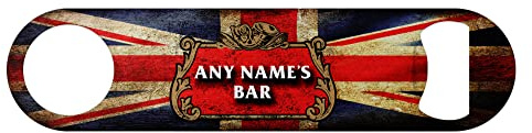 Personalised Union Jack Bottle Opener Bar Blade Distressed Custom Name Stainless Steel Novelty Beer Gift for Him Pubs Home Bar Accessories Garden Man Cave Father's Day Gift Dad