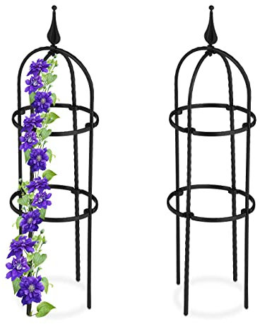 Relaxdays Rankhilfe Obelisk, 2er Set, 70 cm hoch, Ranksäule für Kletterpflanzen, Metall, freistehend, Rosenturm, schwarz, 70 x 20 cm