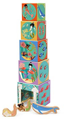 SCRATCH 276181229 - Torre impilabile con 3 animali in legno, motivo: oceano, dai 12 mesi in su