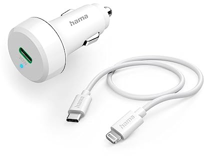 Hama KFZ Ladegerät 20W (USB C - Lightning, Power Delivery, 1m, für Apple iPhone, schnell, Zigarettenanzünder-Buchse Auto) weiß