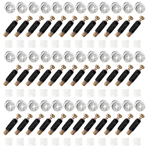 Jiozermi 36 Sets 3-in-1 Furniture Connecting Kit, M6 x 40mm Cam Screw Dowel Screws, 15mm Cam Fitting Cam Lock Nuts, with Pre-Inserted Nuts for Cabinet Drawer Wardrobe