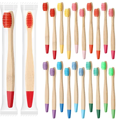 Heentan 20 Pieces Kids Bamboo Soft Bristles Toothbrushes