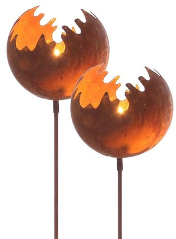 Spetebo Set di 2 palline da giardino in metallo con griglia naturale, con picchetto, 77 x 11 cm, decorazione da giardino