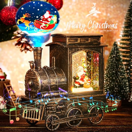 Auniq Lanterna di Natale a globo di neve con proiettore di Babbo Natale e musica, Globo di Neve Natalizio LED Musicale Babbo Natali e Fiocco di Neve Lampada di Natali, Luce notturna di Natale Regalo