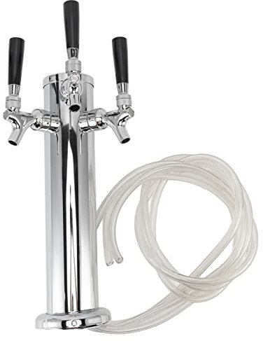 OUSIKA Dispensador de Grifo de Torre de Cerveza de Barril, Torre Kegerator de Cerveza de Barril Dispensador de Acero Inoxidable de 3 grifos Torre dispensadora de Cerveza for elaboración casera Barril