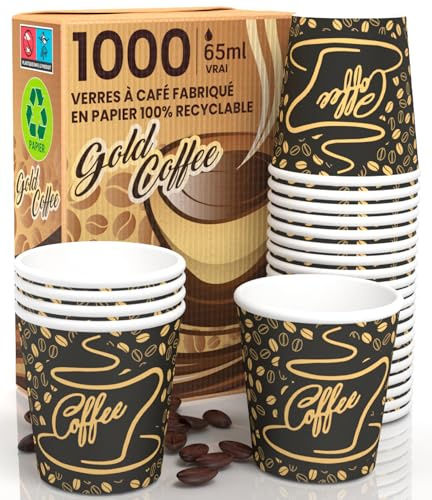 1000 Kaffeebecher aus Papier, 65 ml, CoffeeGoldCUP, umweltfreundliche biologisch abbaubare Einwegbecher, klein, zum Mitnehmen, heiße Getränke