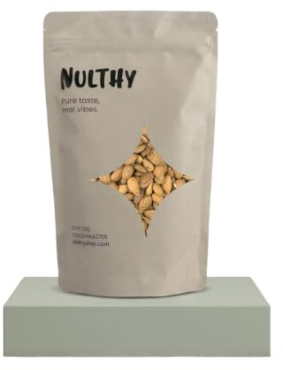 NULTHY Almendra Natural con Piel BIO, 500g | BIO, Vegano, Origen España, Alto en Fibra, Fuente de Proteína, Frutos Secos Crudos, Fuente de Vitamina E