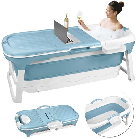YRHome Fällbart Badkar 118 x 60 x 53 cm, med Handtag och Avtagbart Skydd för Vuxen & Baby, PP+TPE, för Badrum, SPA, Varmvattenbad, Skumbad