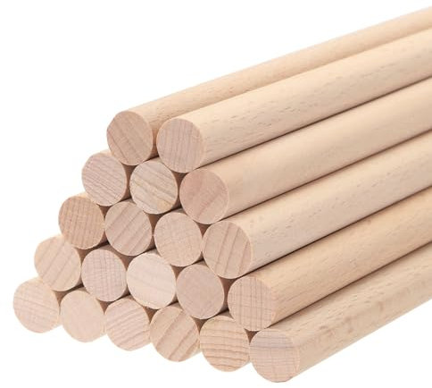 sourcing map Holz Dübel Holz Stäbchen 15cmx1.2cm Runde Holzdübel Stab für DIY Kunst Dekoration Handwerk Wand Handgemachte Kleine Haus Stäbe Packung von 100