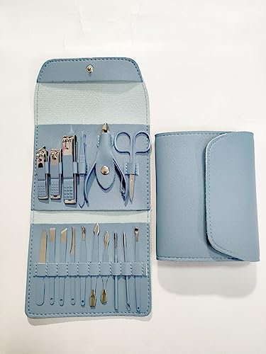 16 Pezzi, Set di Tagliaunghie per Pedicure, Strumenti per La Cura Della Pedicure, Set per La Cura Di Manicure e Pedicure, Strumenti per La Cura Delle Unghie, Regalo per Uomini e Donne (Blu)