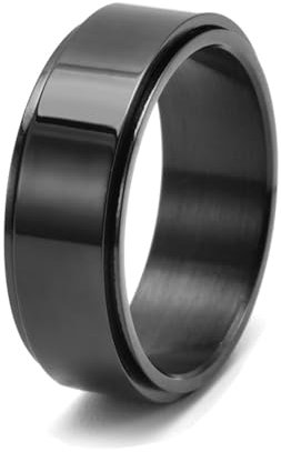Aotiwe Ring Damen Schwarz, Freundschaftsringe Dünn Glänzend Drehbar aus Edelstahl Größe 67 (21.3)