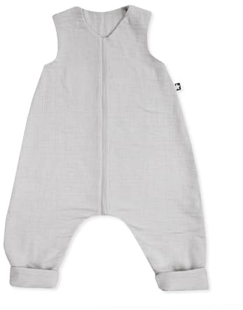 Julius Zöllner Schlafoverall Jumper Musselin 0,5 TOG Gr. 104 | 100% Baumwollmusselin | Oeko-TEX Standard 100 | grau