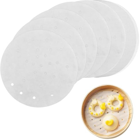 Dim Sum Papier, 200 Stk Dampfgarer Papier Perforiert Backpapier | Antihaft Rund Pergament Papier Steamer Liner Dim Sum Papier für Air Fritteusen Bambus Dämpfen Matte 20 cm