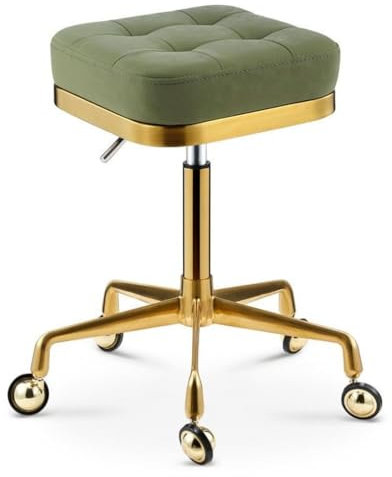 Beauty Stool Drehstuhl 360° Rollhocker auf Rollen, Höhenverstellbarer Drehhocker Barber Hocker - Professionelle Beauty Bank mit Gold Stuhlstange für Küche, Salon, Bar, Büro, Massage